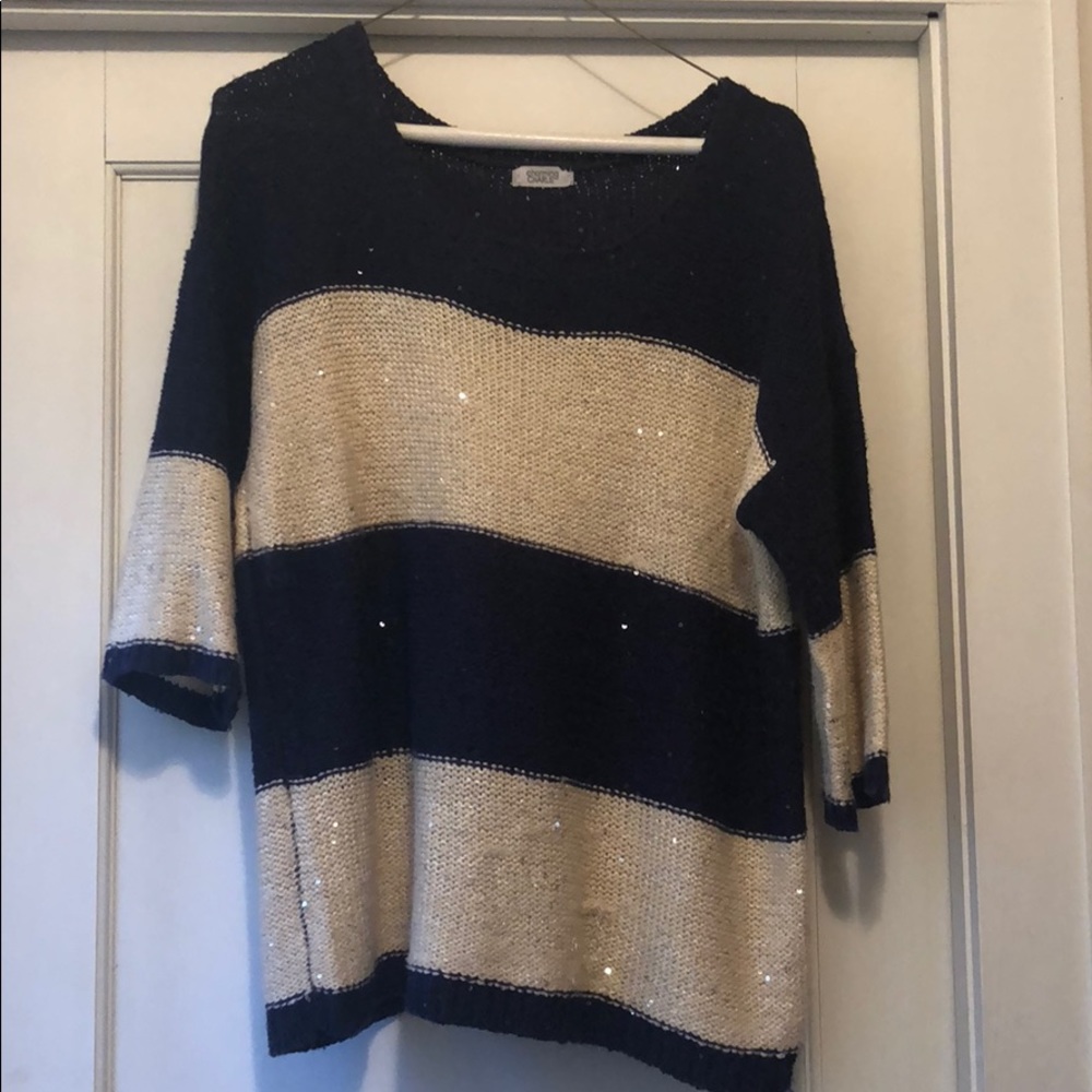 Charming Charlie half sleeve navy & cream sweater